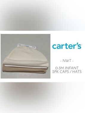 🆕CARTER’S - 0/3M - NWT - 2PK UNISEX INFANT CAPS / HATS